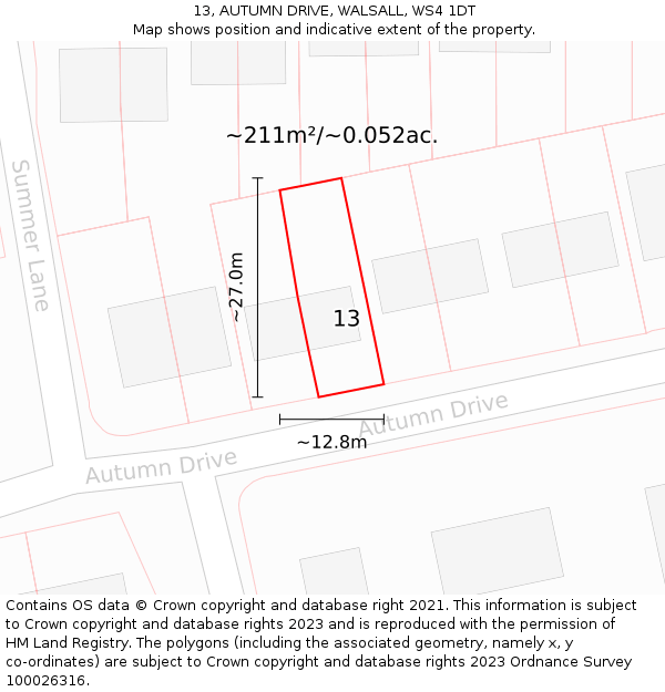 13, AUTUMN DRIVE, WALSALL, WS4 1DT: Plot and title map