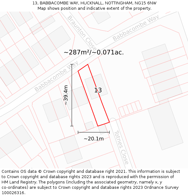 13, BABBACOMBE WAY, HUCKNALL, NOTTINGHAM, NG15 6NW: Plot and title map