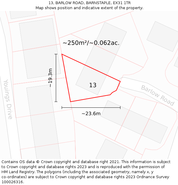 13, BARLOW ROAD, BARNSTAPLE, EX31 1TR: Plot and title map