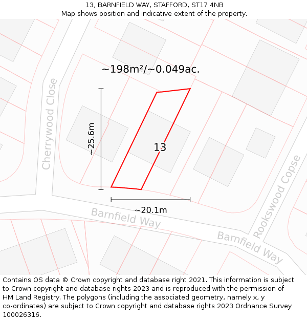13, BARNFIELD WAY, STAFFORD, ST17 4NB: Plot and title map