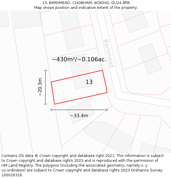 13, BARNMEAD, CHOBHAM, WOKING, GU24 8PB: Plot and title map