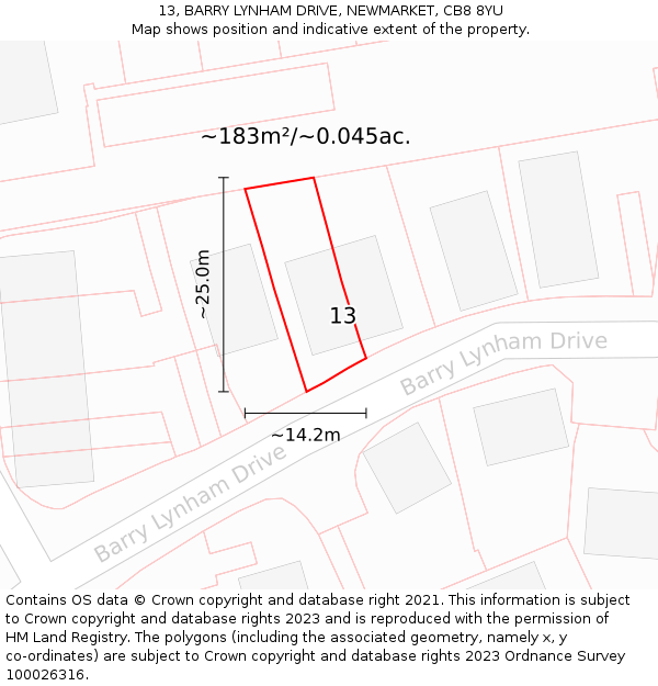 13, BARRY LYNHAM DRIVE, NEWMARKET, CB8 8YU: Plot and title map
