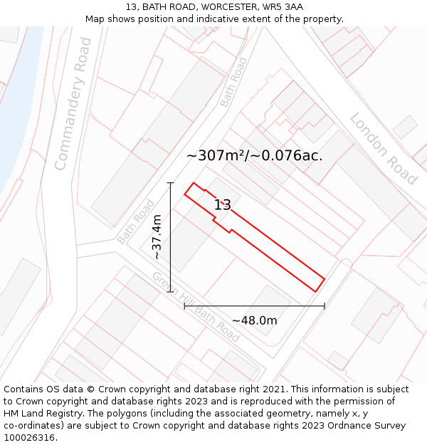 13, BATH ROAD, WORCESTER, WR5 3AA: Plot and title map