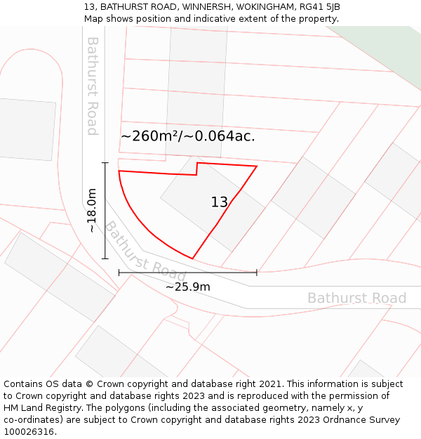 13, BATHURST ROAD, WINNERSH, WOKINGHAM, RG41 5JB: Plot and title map