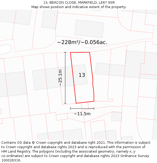 13, BEACON CLOSE, MARKFIELD, LE67 9SR: Plot and title map