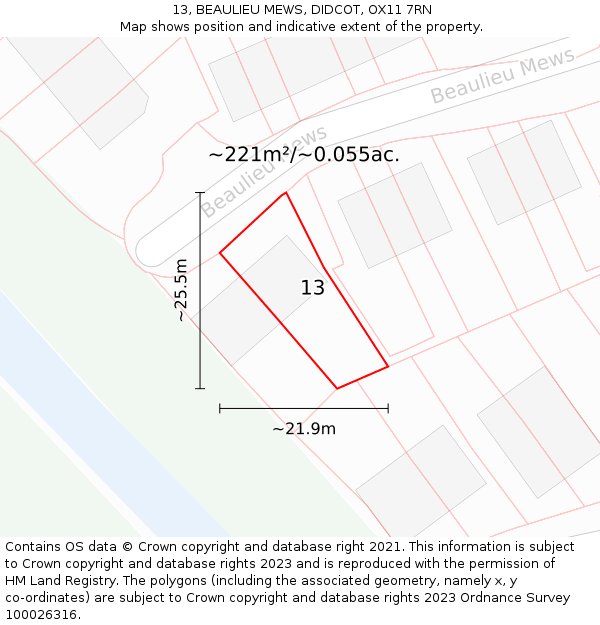 13, BEAULIEU MEWS, DIDCOT, OX11 7RN: Plot and title map