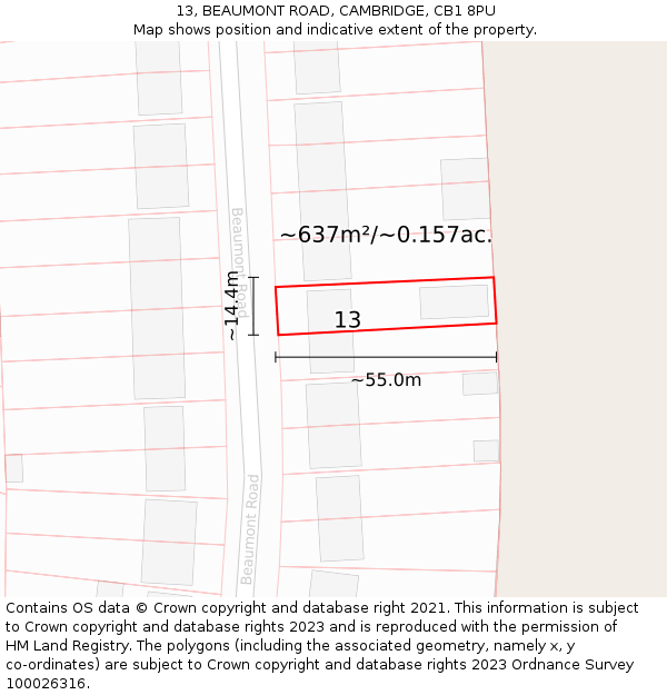 13, BEAUMONT ROAD, CAMBRIDGE, CB1 8PU: Plot and title map