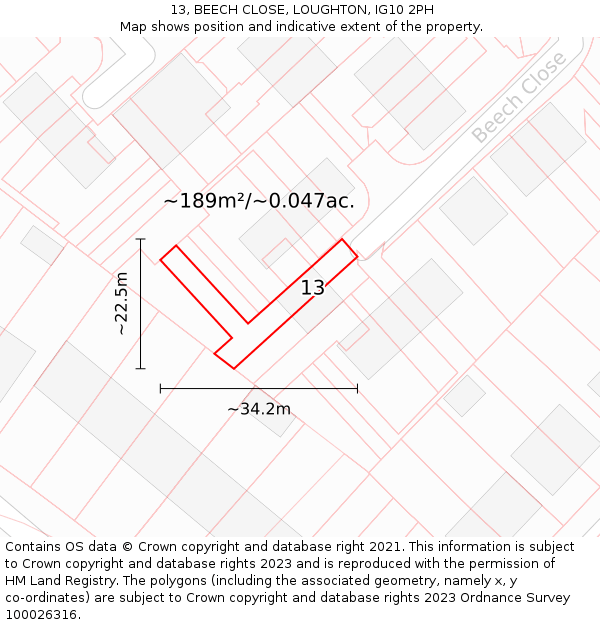 13, BEECH CLOSE, LOUGHTON, IG10 2PH: Plot and title map