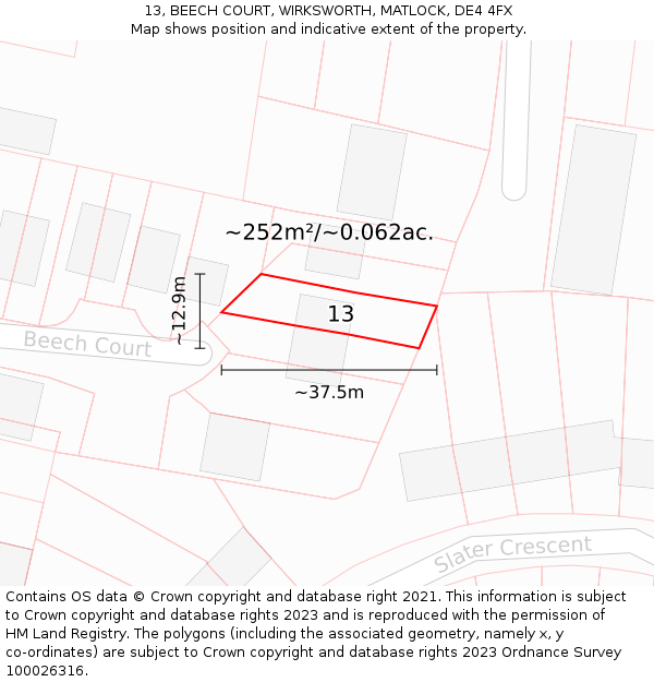 13, BEECH COURT, WIRKSWORTH, MATLOCK, DE4 4FX: Plot and title map