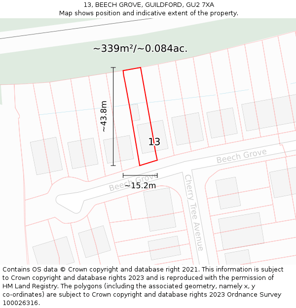 13, BEECH GROVE, GUILDFORD, GU2 7XA: Plot and title map