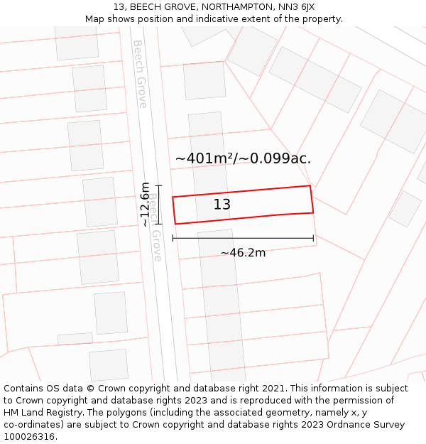 13, BEECH GROVE, NORTHAMPTON, NN3 6JX: Plot and title map