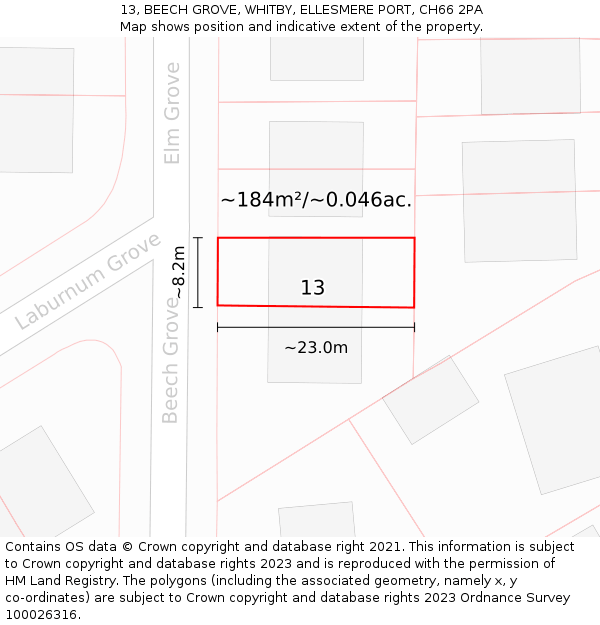 13, BEECH GROVE, WHITBY, ELLESMERE PORT, CH66 2PA: Plot and title map