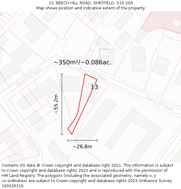 13, BEECH HILL ROAD, SHEFFIELD, S10 2SA: Plot and title map