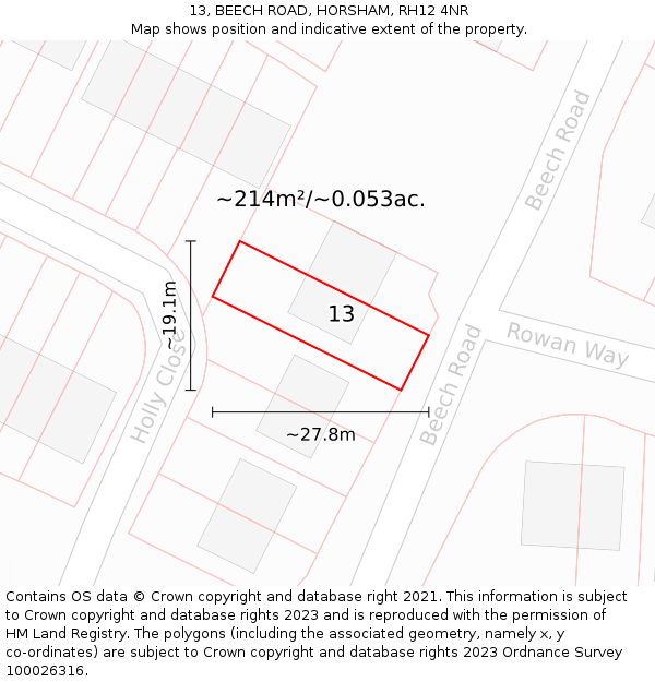 13, BEECH ROAD, HORSHAM, RH12 4NR: Plot and title map