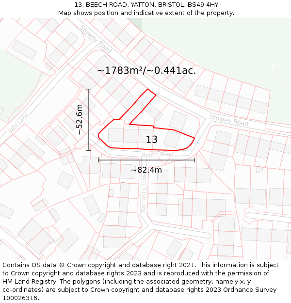 13, BEECH ROAD, YATTON, BRISTOL, BS49 4HY: Plot and title map