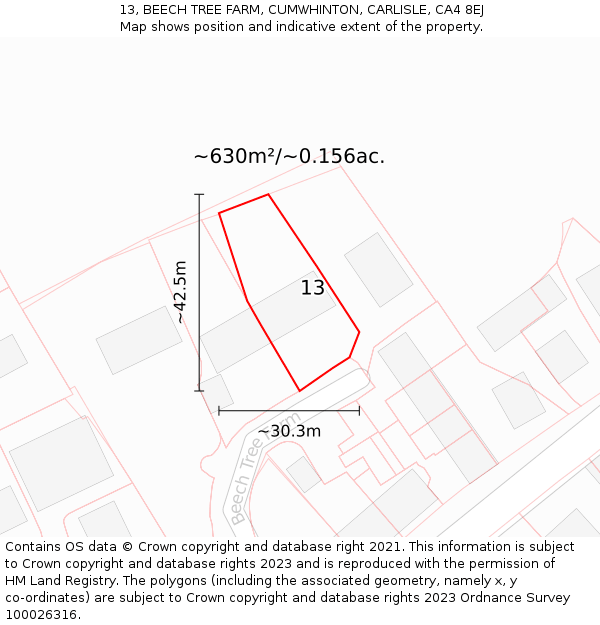 13, BEECH TREE FARM, CUMWHINTON, CARLISLE, CA4 8EJ: Plot and title map