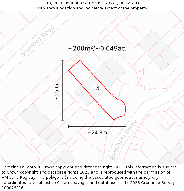 13, BEECHAM BERRY, BASINGSTOKE, RG22 4PB: Plot and title map