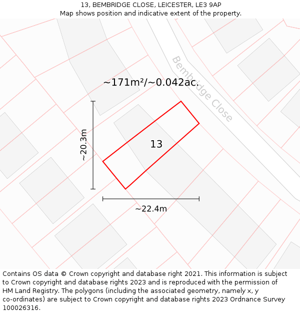 13, BEMBRIDGE CLOSE, LEICESTER, LE3 9AP: Plot and title map
