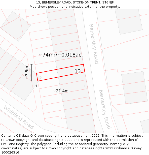 13, BEMERSLEY ROAD, STOKE-ON-TRENT, ST6 8JF: Plot and title map