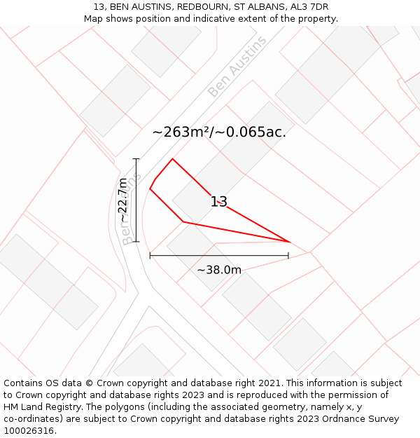 13, BEN AUSTINS, REDBOURN, ST ALBANS, AL3 7DR: Plot and title map