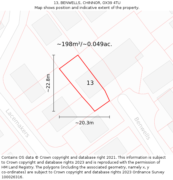 13, BENWELLS, CHINNOR, OX39 4TU: Plot and title map