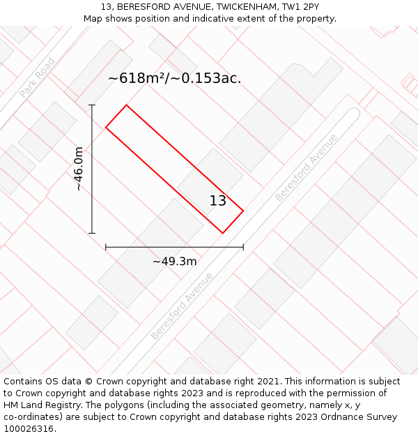 13, BERESFORD AVENUE, TWICKENHAM, TW1 2PY: Plot and title map