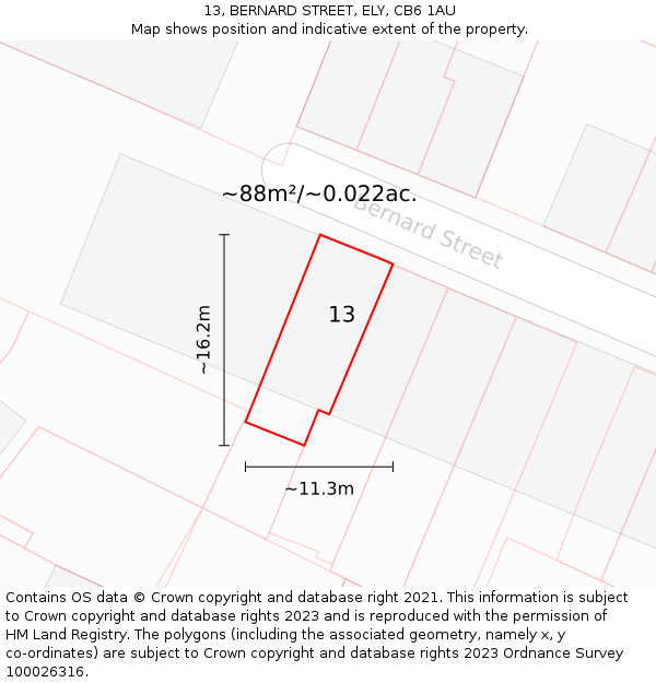 13, BERNARD STREET, ELY, CB6 1AU: Plot and title map