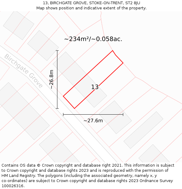 13, BIRCHGATE GROVE, STOKE-ON-TRENT, ST2 8JU: Plot and title map