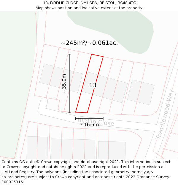 13, BIRDLIP CLOSE, NAILSEA, BRISTOL, BS48 4TG: Plot and title map