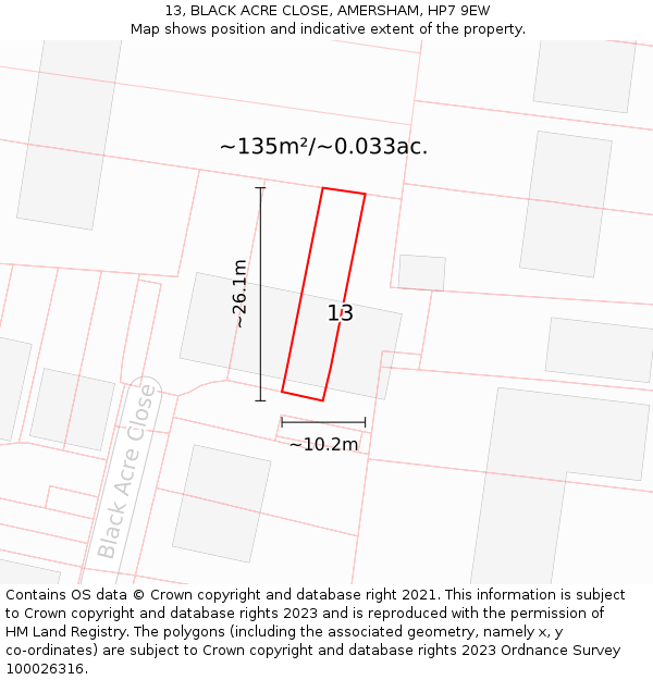 13, BLACK ACRE CLOSE, AMERSHAM, HP7 9EW: Plot and title map