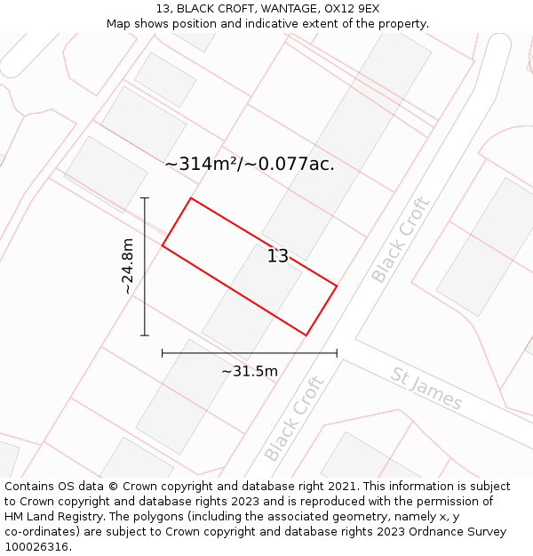 13, BLACK CROFT, WANTAGE, OX12 9EX: Plot and title map
