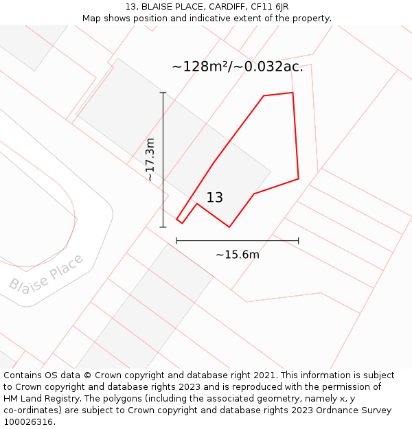 13, BLAISE PLACE, CARDIFF, CF11 6JR: Plot and title map