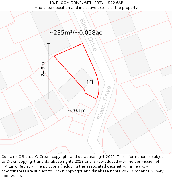 13, BLOOM DRIVE, WETHERBY, LS22 6AR: Plot and title map