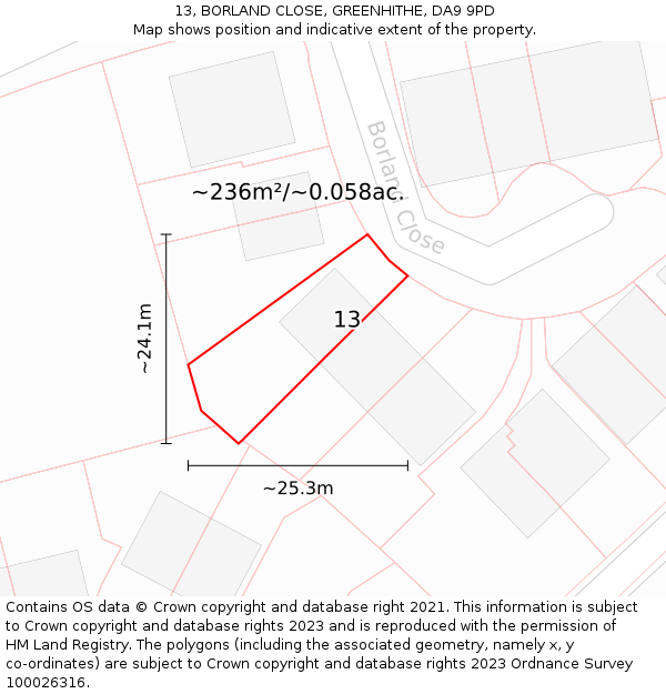 13, BORLAND CLOSE, GREENHITHE, DA9 9PD: Plot and title map