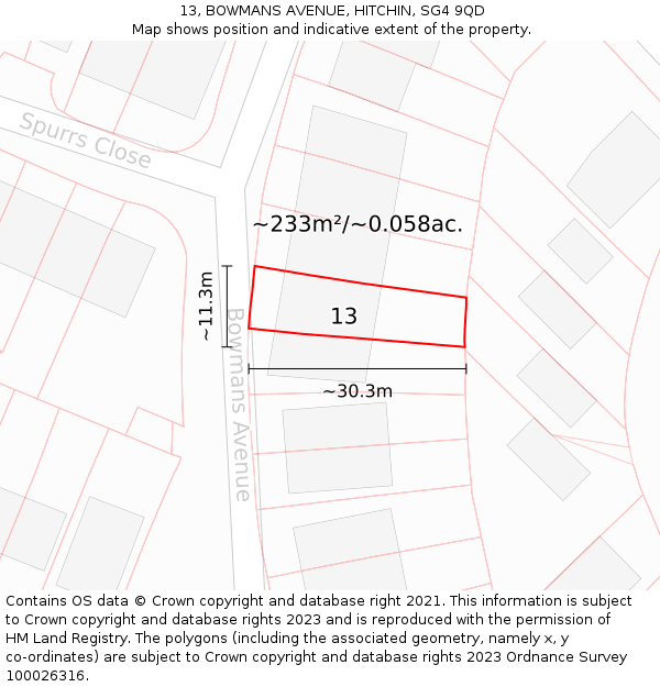 13, BOWMANS AVENUE, HITCHIN, SG4 9QD: Plot and title map