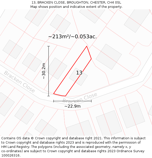 13, BRACKEN CLOSE, BROUGHTON, CHESTER, CH4 0SL: Plot and title map
