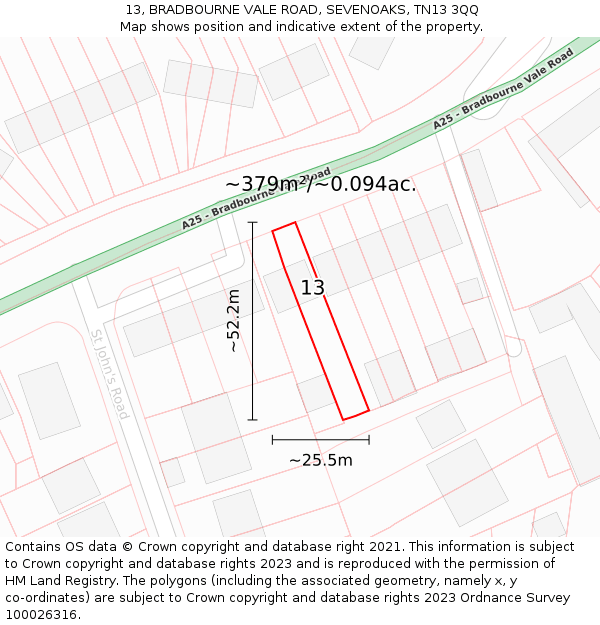 13, BRADBOURNE VALE ROAD, SEVENOAKS, TN13 3QQ: Plot and title map