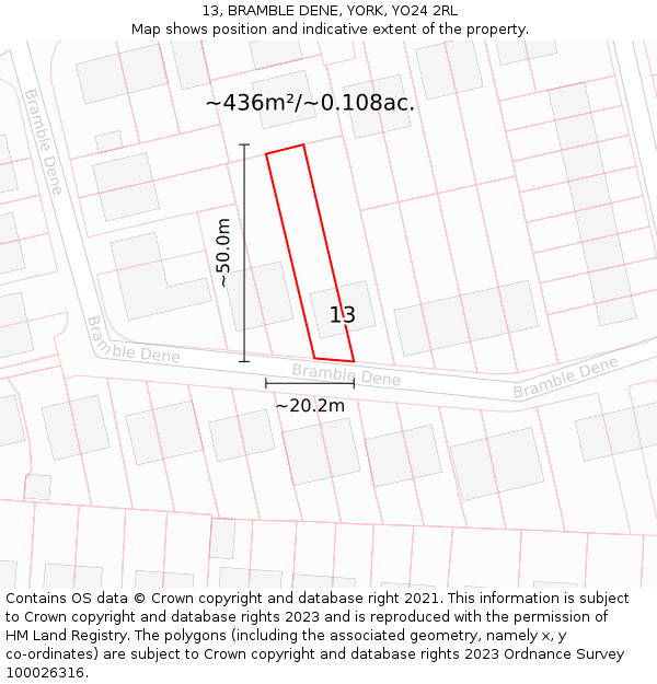 13, BRAMBLE DENE, YORK, YO24 2RL: Plot and title map