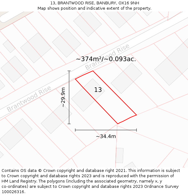 13, BRANTWOOD RISE, BANBURY, OX16 9NH: Plot and title map