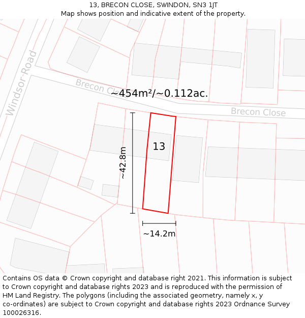 13, BRECON CLOSE, SWINDON, SN3 1JT: Plot and title map