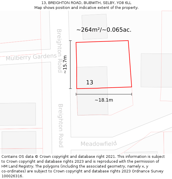 13, BREIGHTON ROAD, BUBWITH, SELBY, YO8 6LL: Plot and title map
