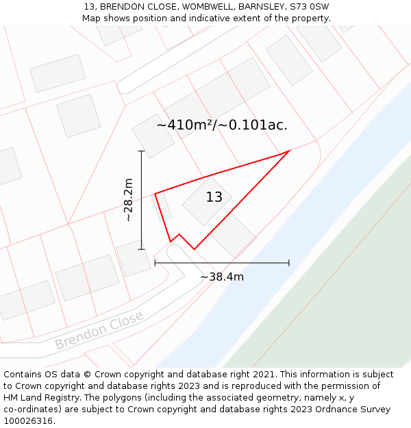 13, BRENDON CLOSE, WOMBWELL, BARNSLEY, S73 0SW: Plot and title map