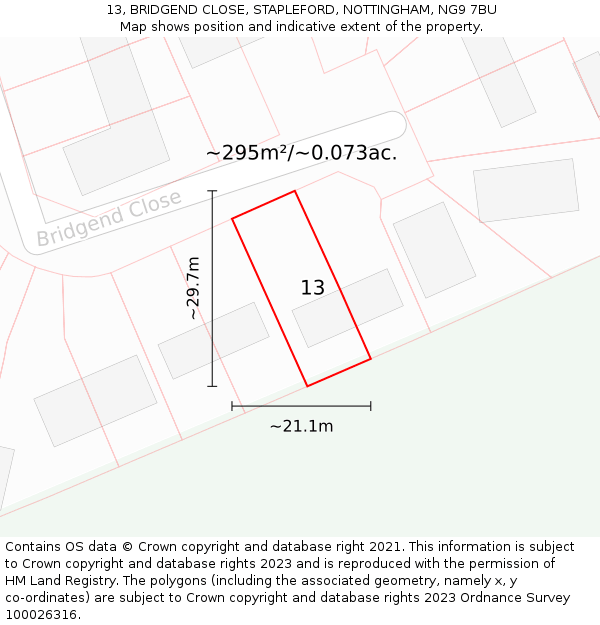 13, BRIDGEND CLOSE, STAPLEFORD, NOTTINGHAM, NG9 7BU: Plot and title map