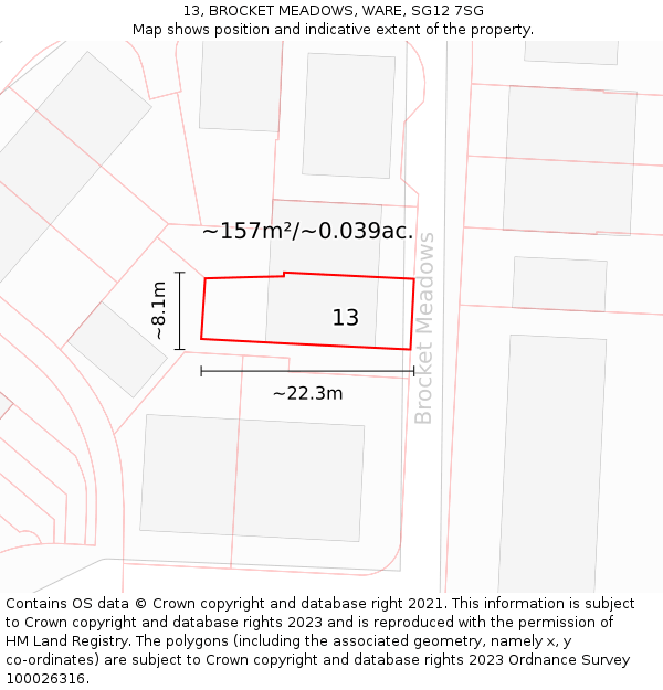 13, BROCKET MEADOWS, WARE, SG12 7SG: Plot and title map