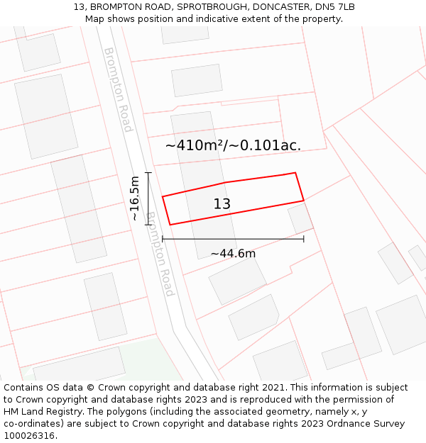 13, BROMPTON ROAD, SPROTBROUGH, DONCASTER, DN5 7LB: Plot and title map