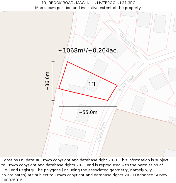 13, BROOK ROAD, MAGHULL, LIVERPOOL, L31 3EG: Plot and title map
