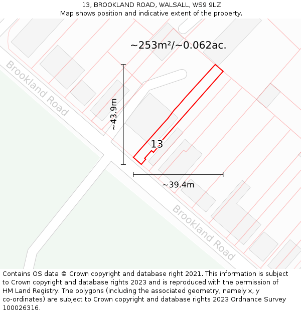 13, BROOKLAND ROAD, WALSALL, WS9 9LZ: Plot and title map
