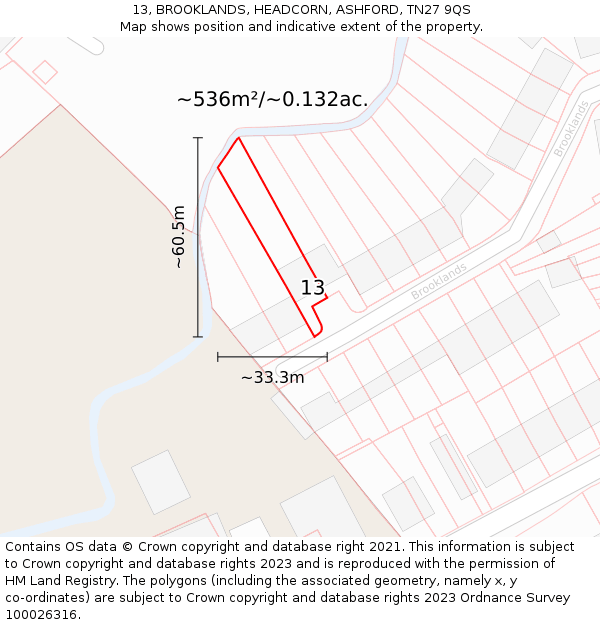 13, BROOKLANDS, HEADCORN, ASHFORD, TN27 9QS: Plot and title map