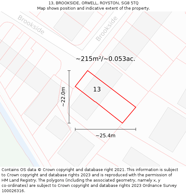 13, BROOKSIDE, ORWELL, ROYSTON, SG8 5TQ: Plot and title map