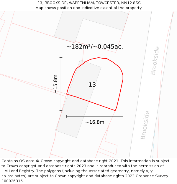 13, BROOKSIDE, WAPPENHAM, TOWCESTER, NN12 8SS: Plot and title map